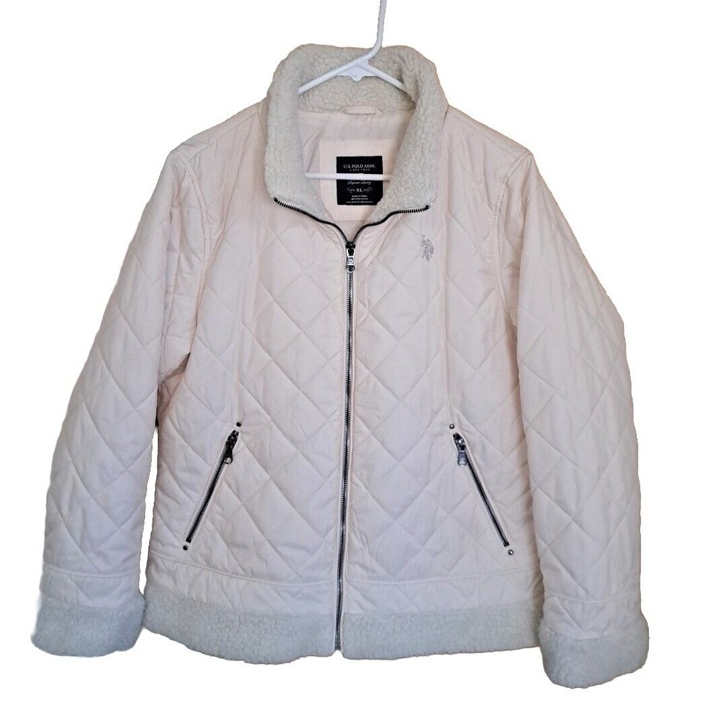 US Polo Association XL Penny Lane Style Quilted Faux Fur Trim Cream  Pre-owned